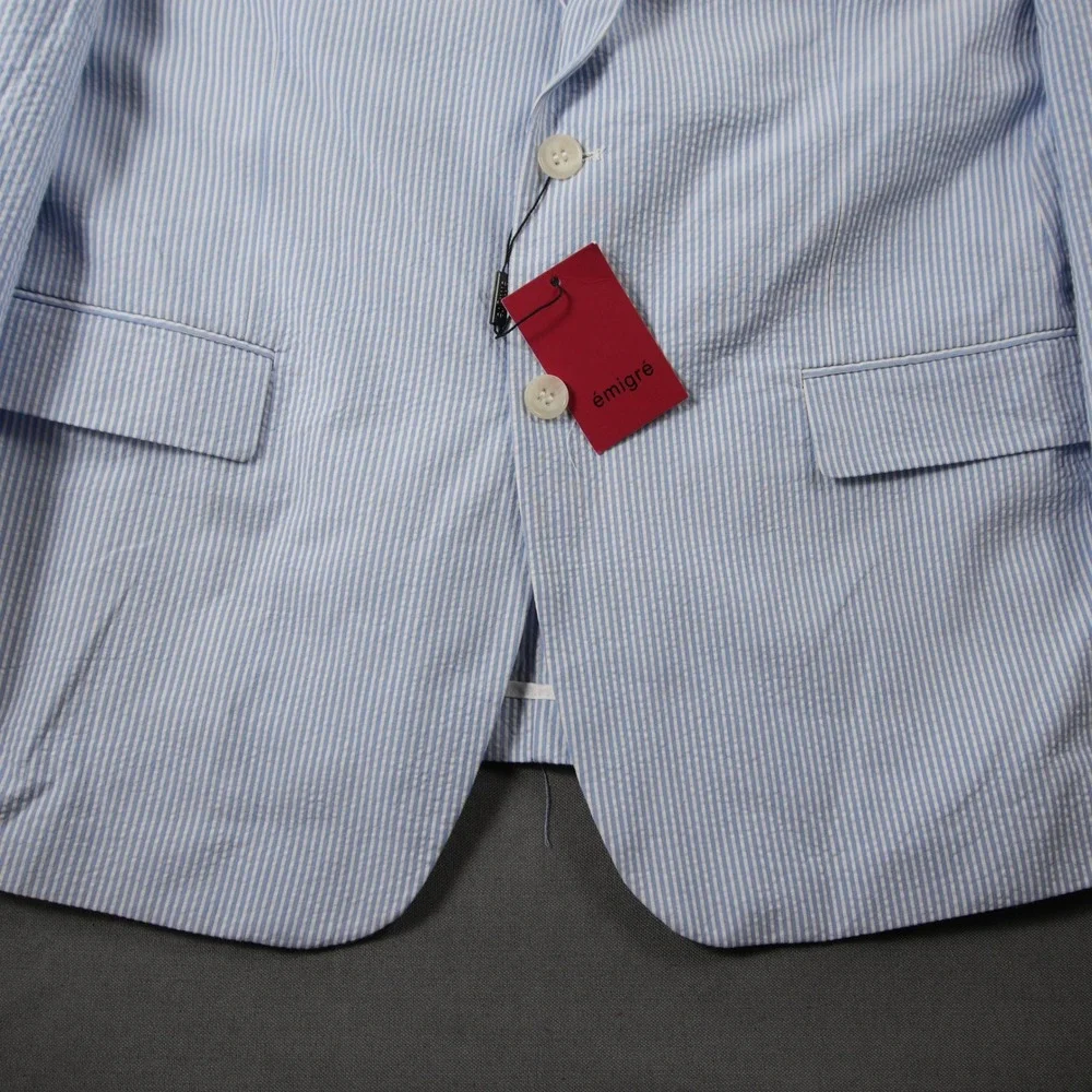 Super 140s Seersucker Striped Men Blazer R44 Resort Coastal Derby Ivy Emigre